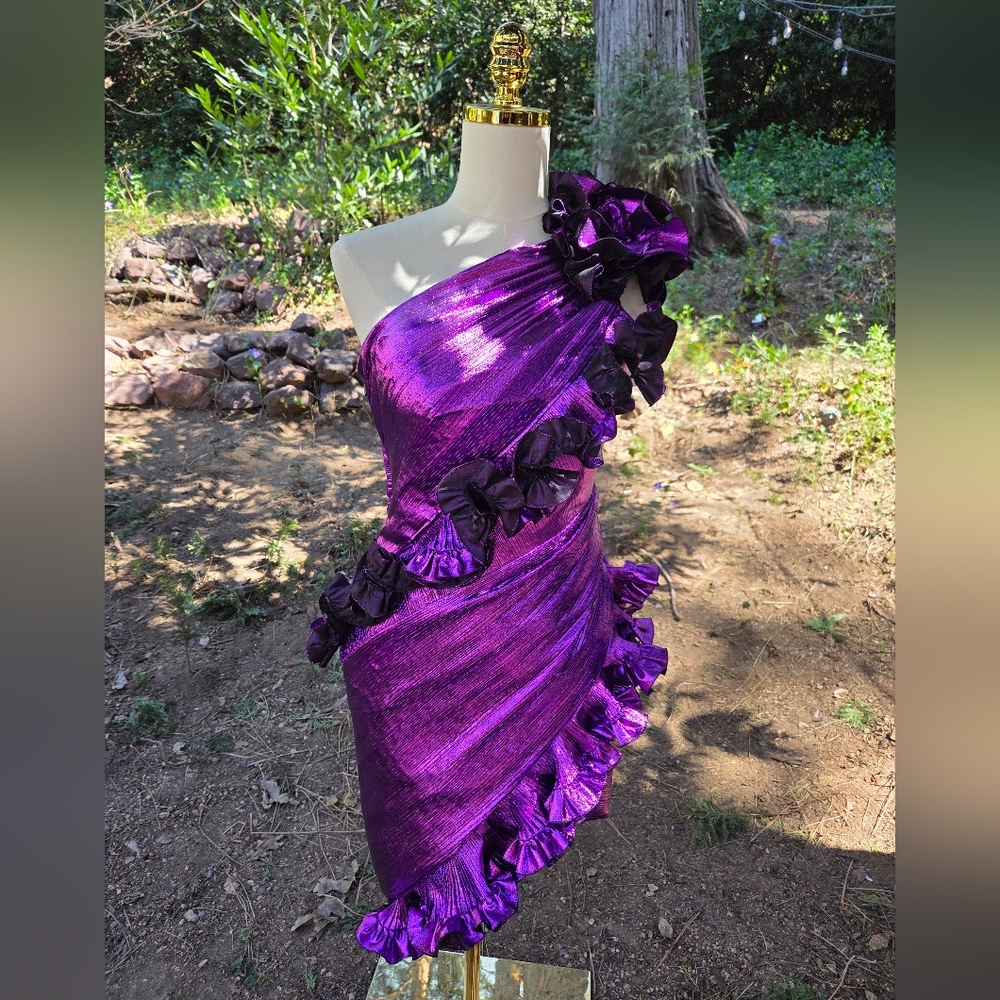 Miley Cyrus Alexandre Vauthier Purple One-Shoulder‎ Ruffle Dress Size 36